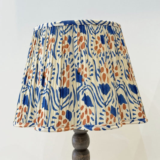 Empire Scalloped Lampshade - Burnt Orange & Indigo Flowers on Buff