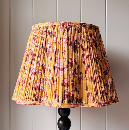 Empire Scalloped Lampshade - Candy Pink & Merlot Flowers on Ochre