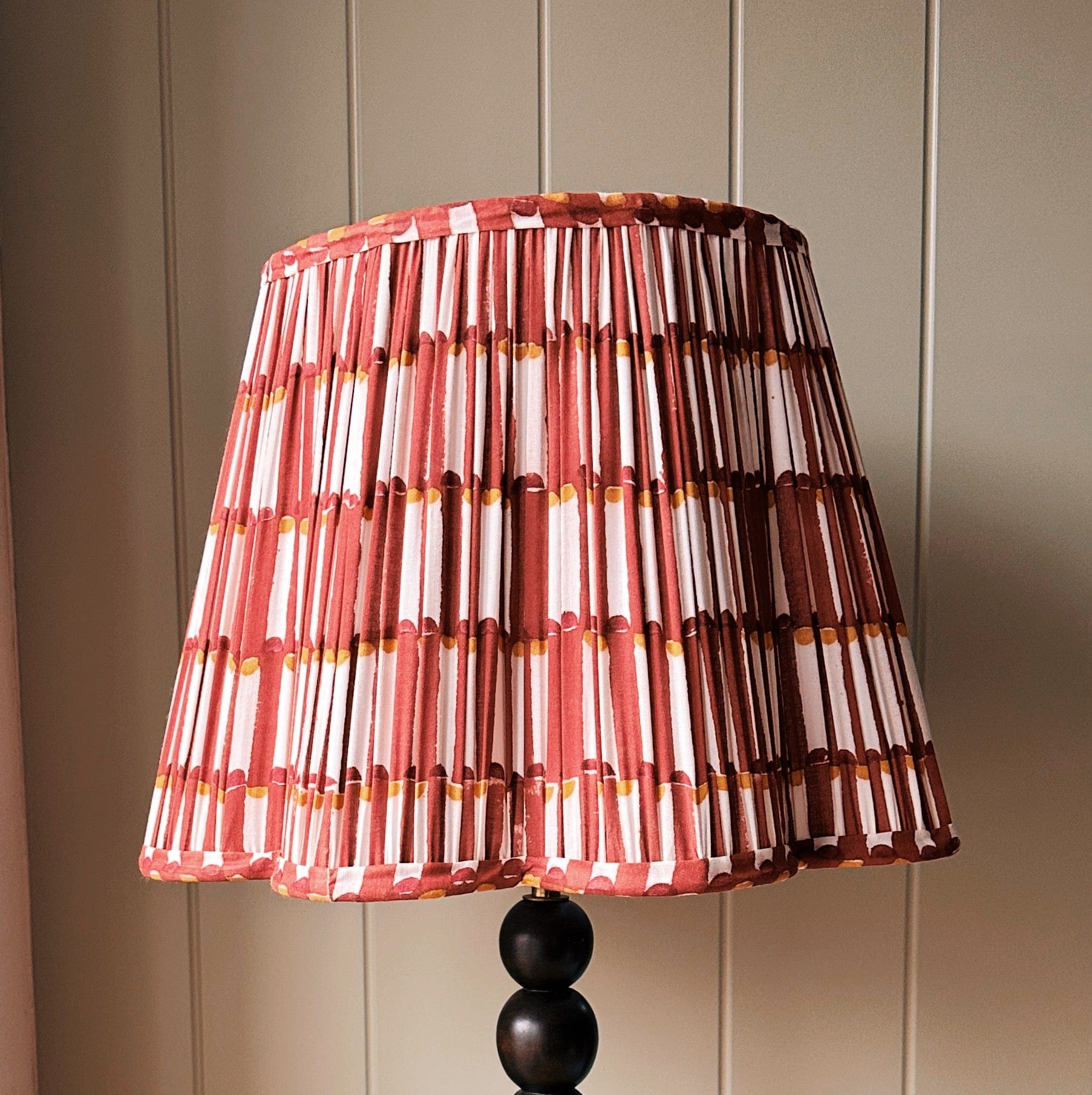 Empire Scalloped Lampshade - Chestnut Linear with Ochre Dots