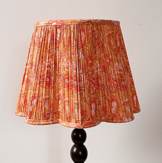 Empire Scalloped Lampshade - Coral Blooms on Ochre
