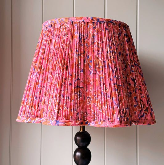 Empire Scalloped Lampshade - Fuchsia, Orange and Warm Blue Botanicals