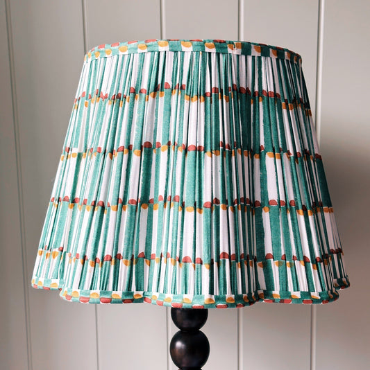 Empire Scalloped Lampshade - Pine Linear with Rust & Ochre Dots