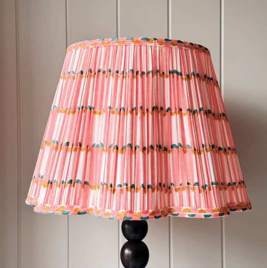 Empire Scalloped Lampshade - Pink Linear with Pine & Ochre Dots