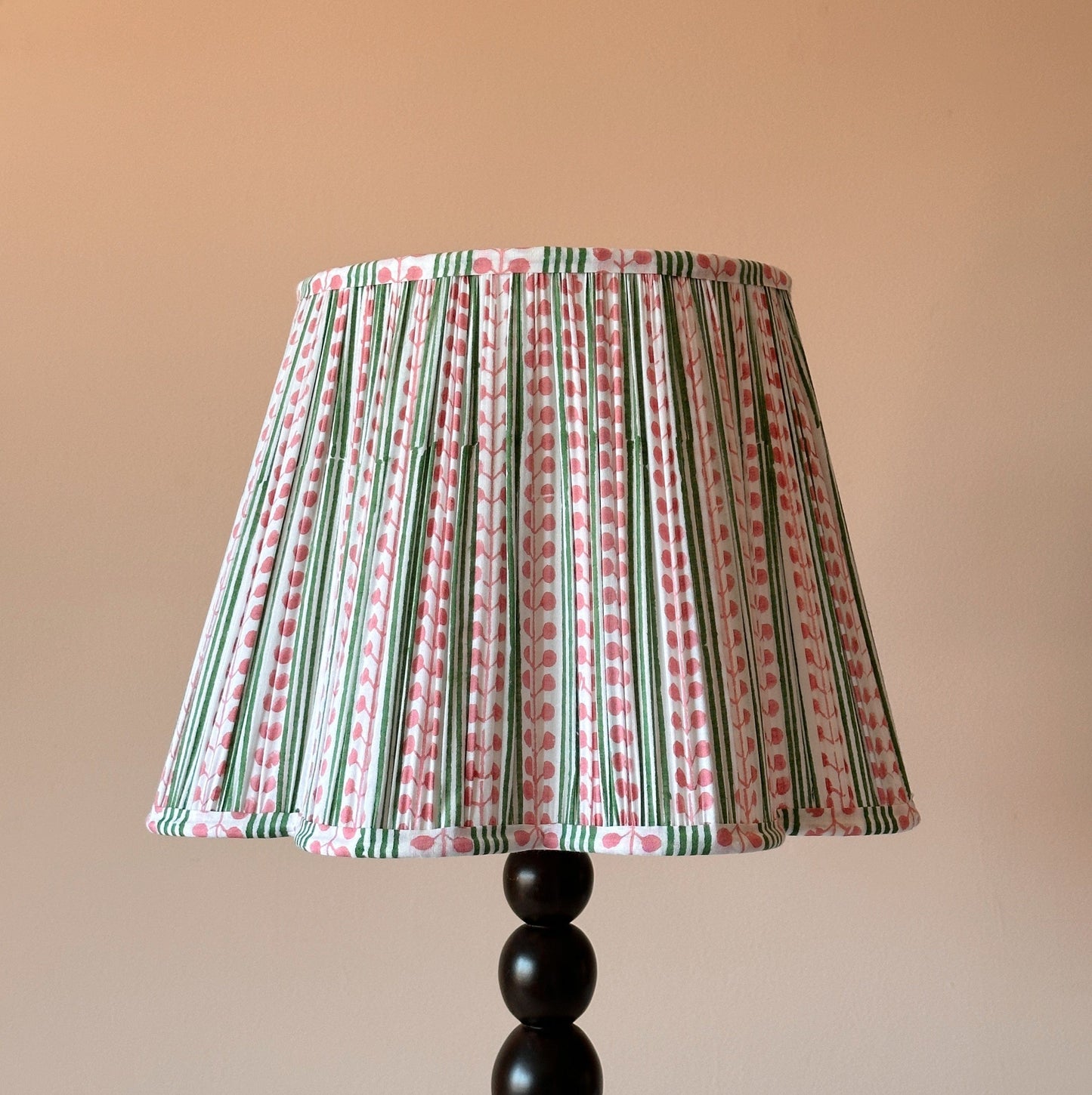 Empire Scalloped Lampshade - Pink Seed Pods on Green