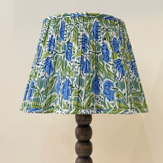 Empire Scalloped Lampshade - Sapphire Flowers with Leaves