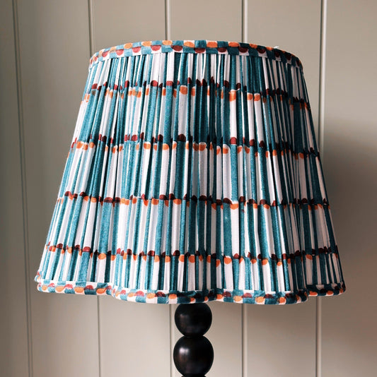 Empire Scalloped Lampshade - Teal Linear with Merlot & Apricot  Dots