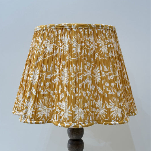 Empire Scalloped Lampshade - White Botanicals on Gold