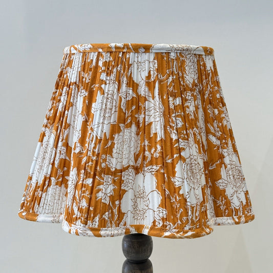 Empire Scalloped Lampshade - White Flowers on Turmeric