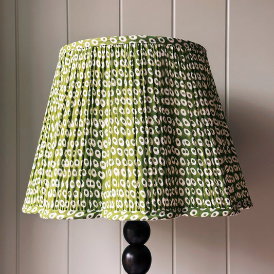 Empire Scalloped Lampshade - White Ovals on Pea Green