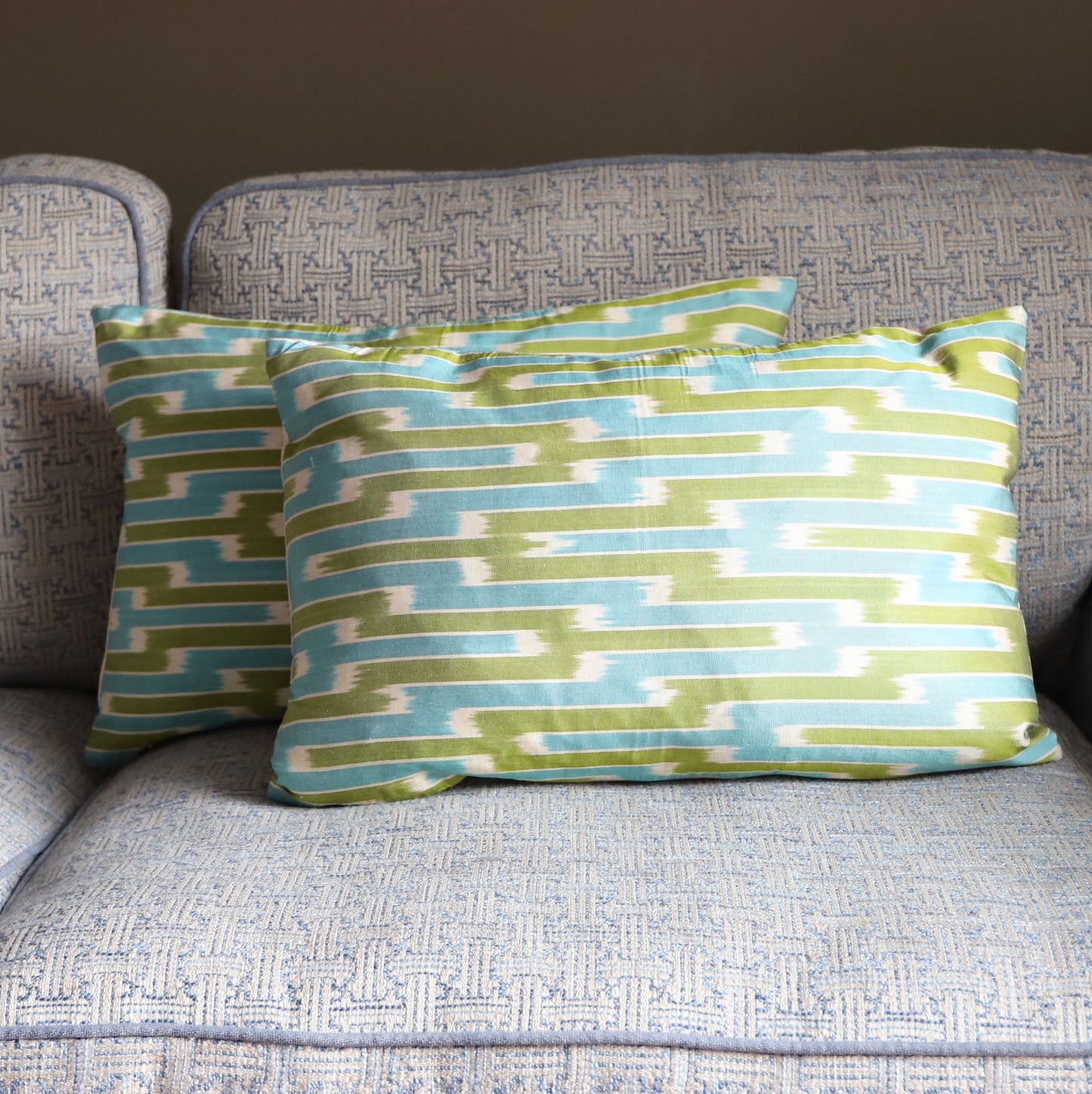 Cushions Silk Cushion - Olive & Turquoise Geometric 20082
