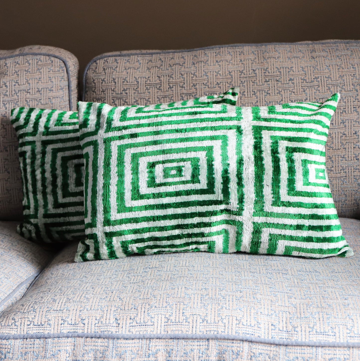 Cushions Silk Velvet Cushion - Emerald Geometric 20090