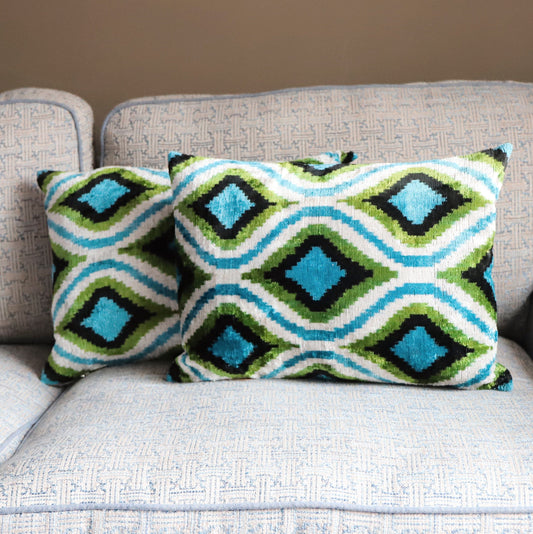 Cushions Silk Velvet Cushion - Turquoise & Lime 20091
