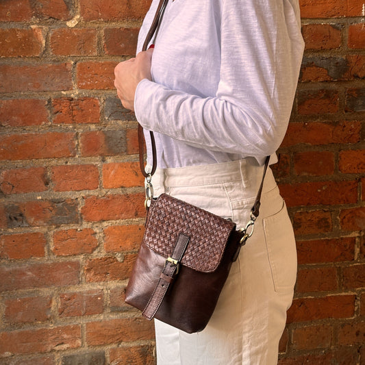 Leather Small Crossbody Leather Bag - Dark Brown 25153