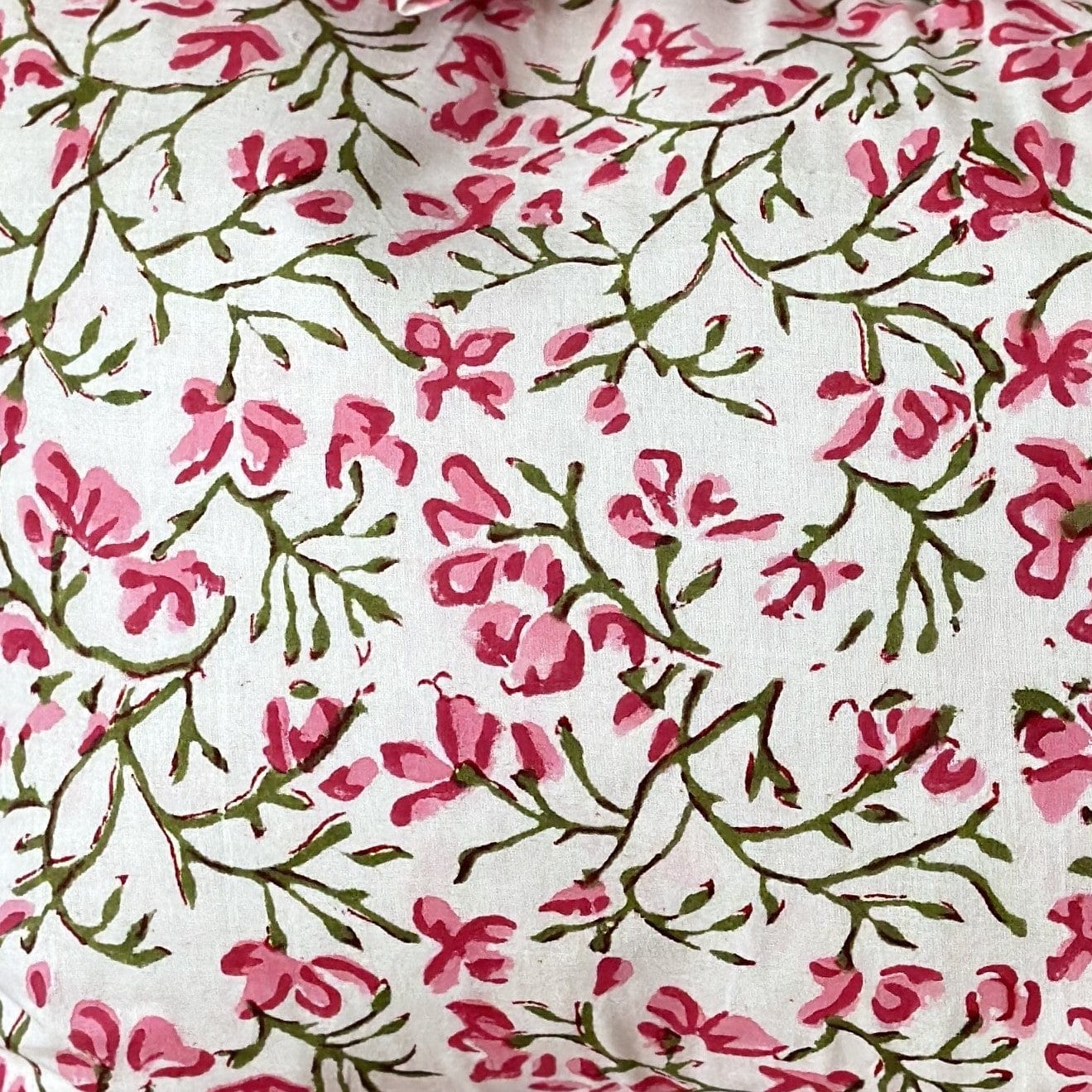 Cushions Small Ruffle Cushion - Pink & Green Flowers on White 20365