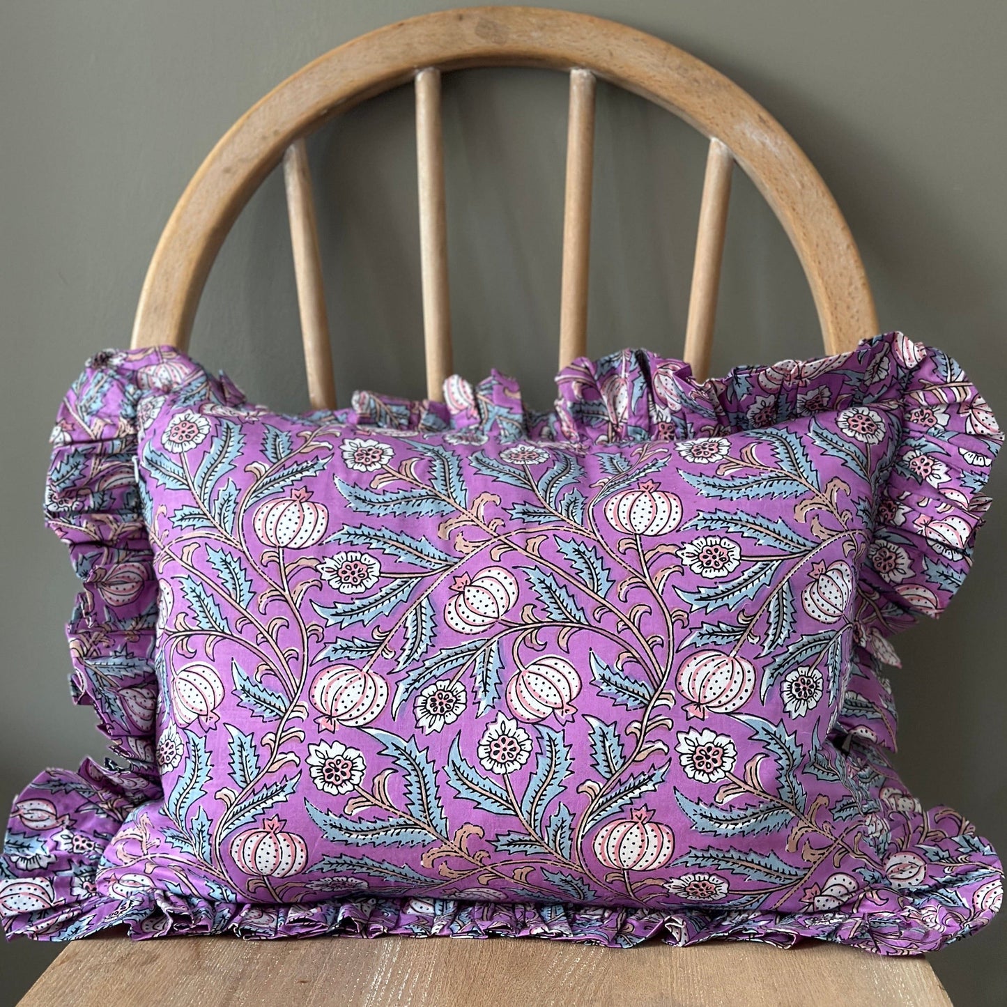 Cushions Small Ruffle Cushion - Pomegranate on Lilac 21491