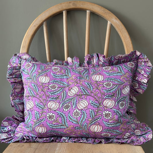 Cushions Small Ruffle Cushion - Pomegranate on Lilac 21491