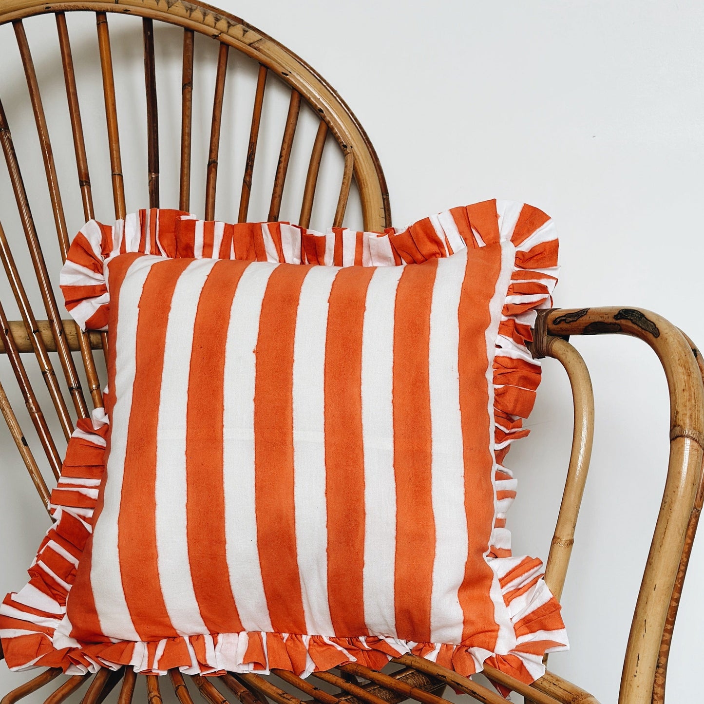 Cushions Small Square Ruffle Cushion - Hand Striped Tangerine 20634