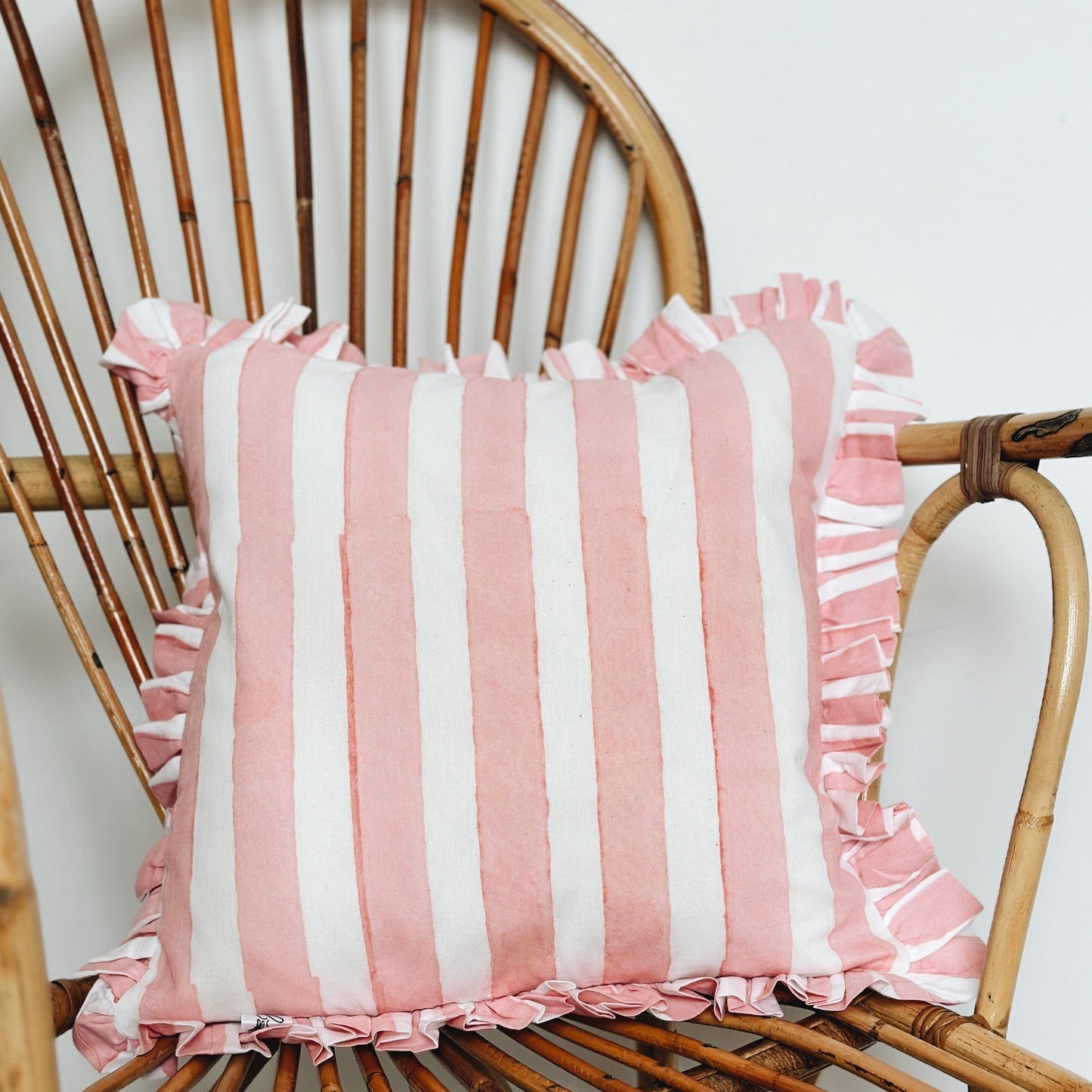 Cushions Small Square Ruffle Cushion - Hand Striped Pink 20635