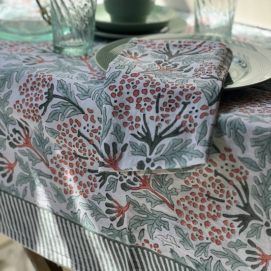 Tablecloths Tablecloth - Apricot & Sea Green Hydrangeas/ Stripe Border
