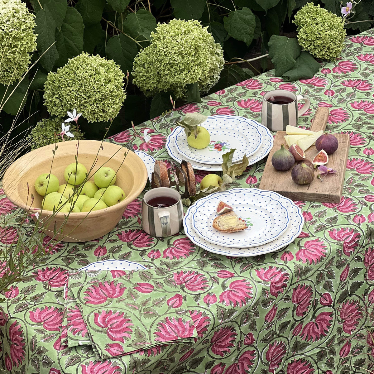 Tablecloths Tablecloth - Carmine Climber on Pea Green