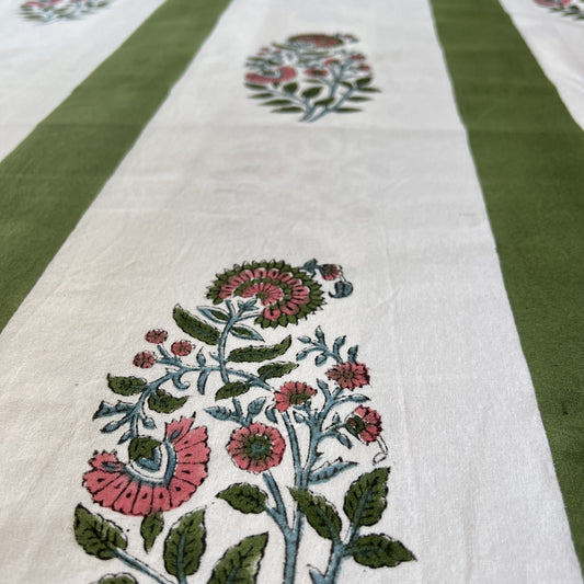 Tablecloths Tablecloth - Climbing Botanicals on Forest Green Stripe