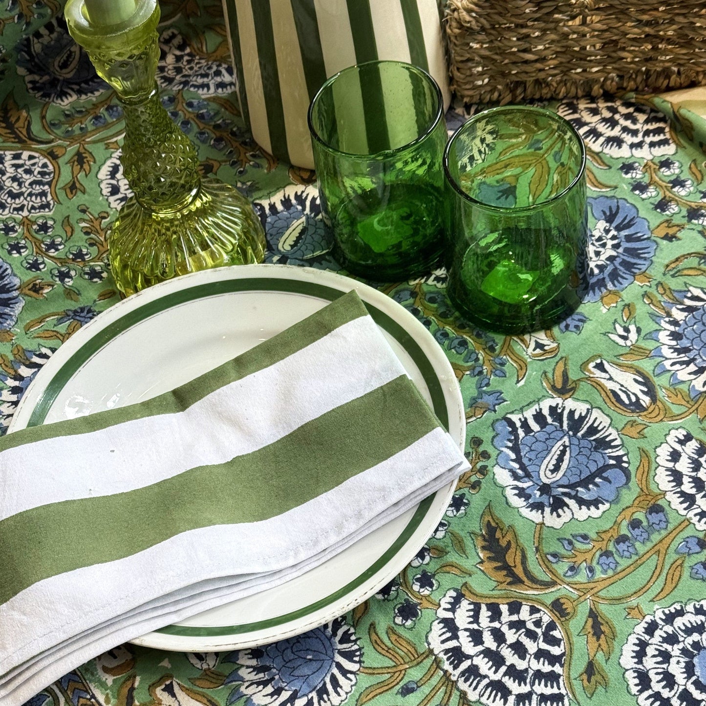 Tablecloths Tablecloth - Gold Botanicals on Jade