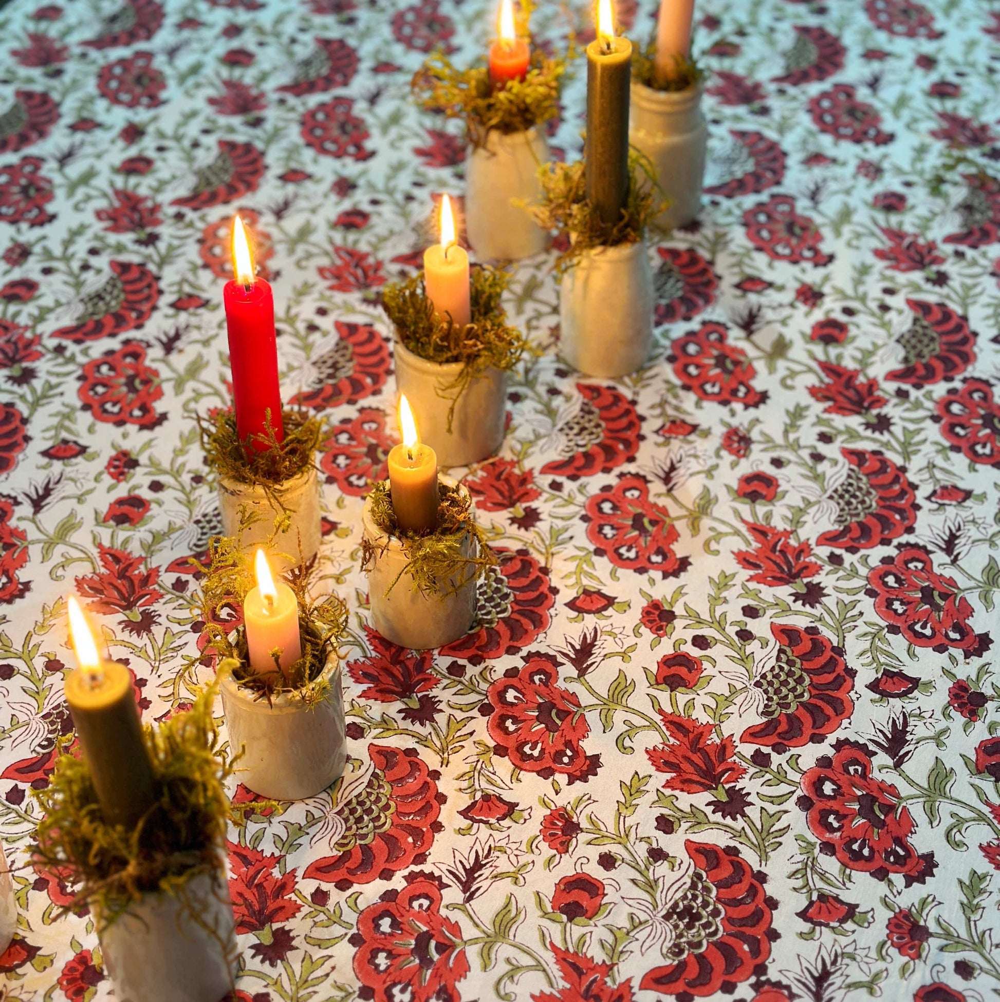 Tablecloths Tablecloth - Raspberry Bramble with Sage Check Border