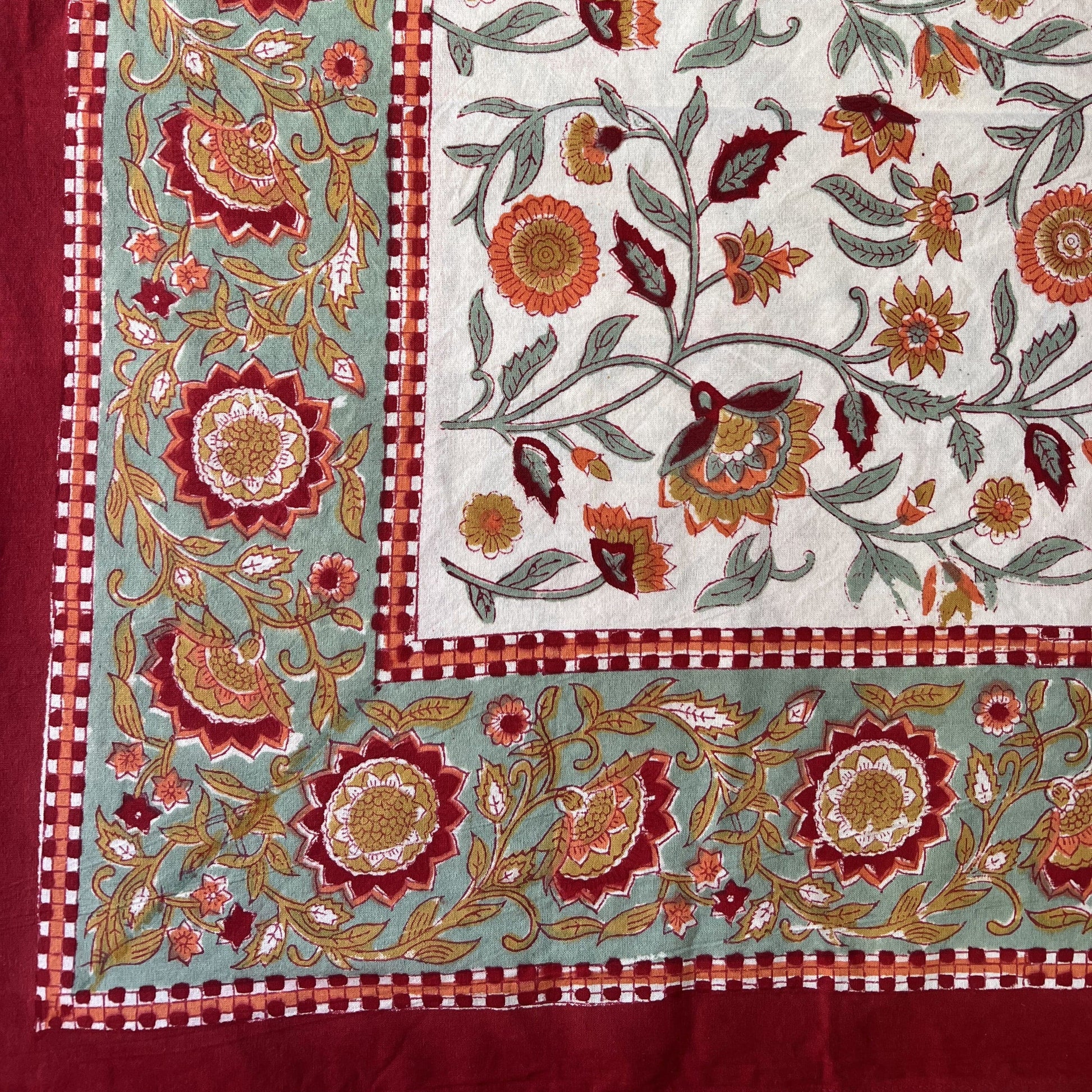 Tablecloths Tablecloth - Ruby, Sage & Gold Botanicals on White/ Red