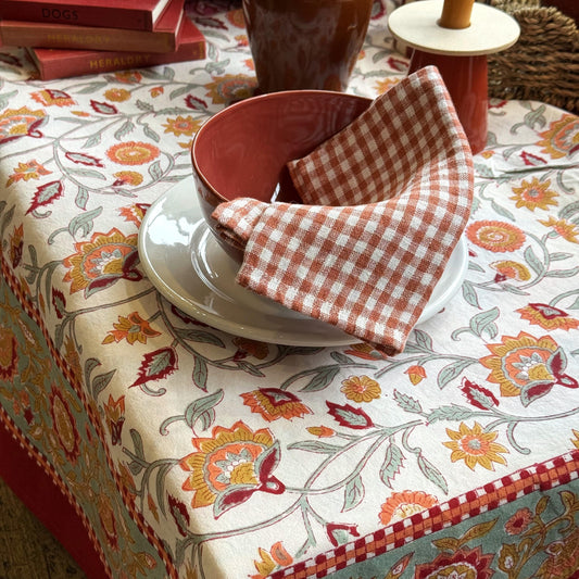 Tablecloths Tablecloth - Ruby, Sage & Gold Botanicals on White/ Red
