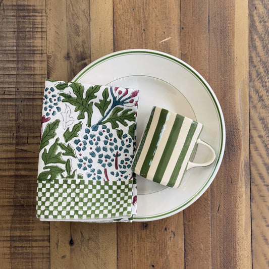 Tea Towels Tea Towel - Oak Leaf Hydrangea with Check Border 23129