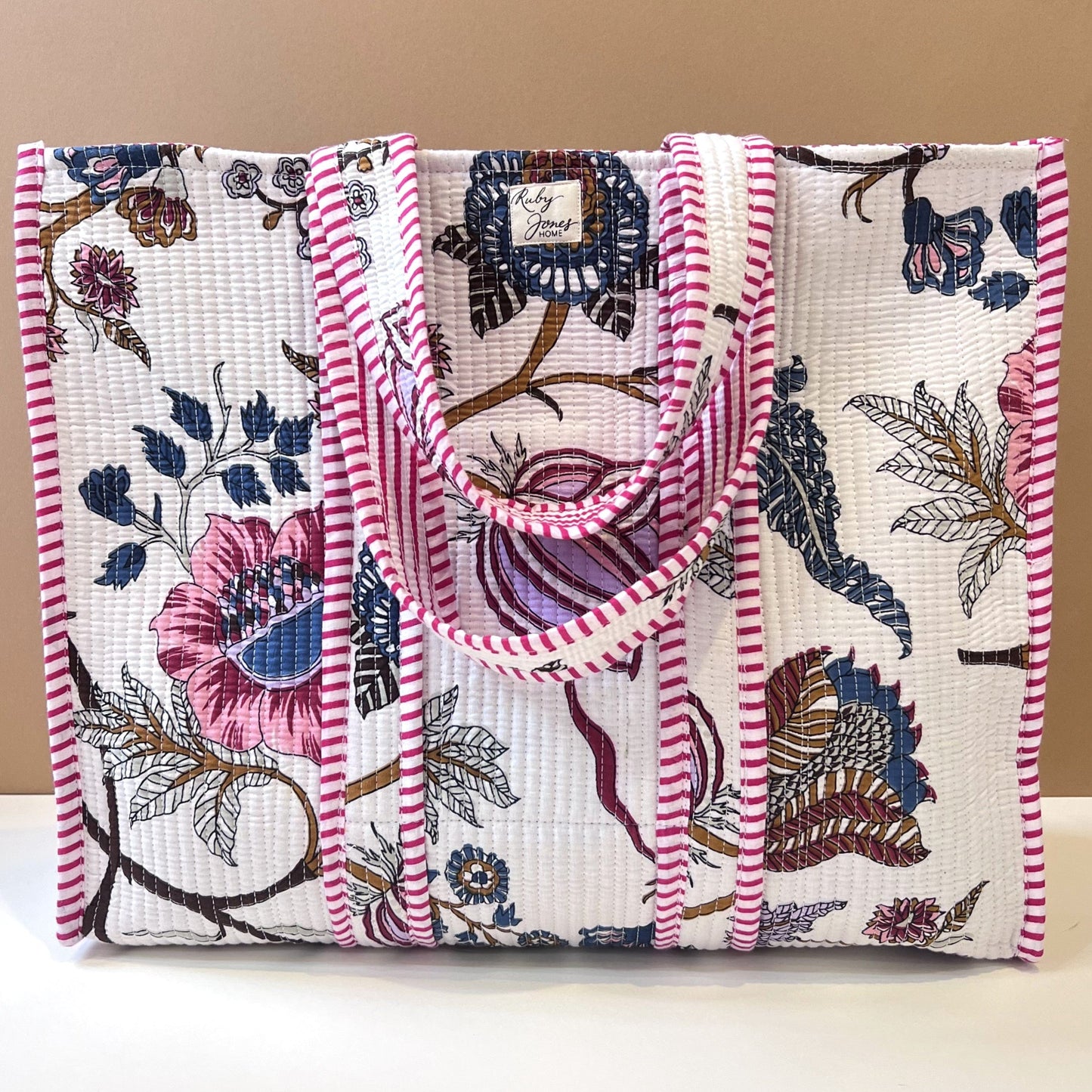 Tote Bags Tote - Blue & Rose Botanicals on White 26803