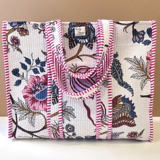 Tote Bags Tote - Blue & Rose Botanicals on White 26803