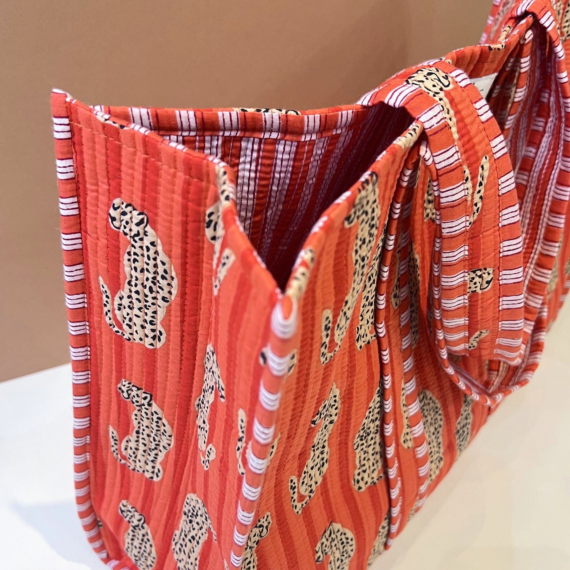 Tote Bags Tote - Cheetahs on Orange & Apricot Stripe 26854