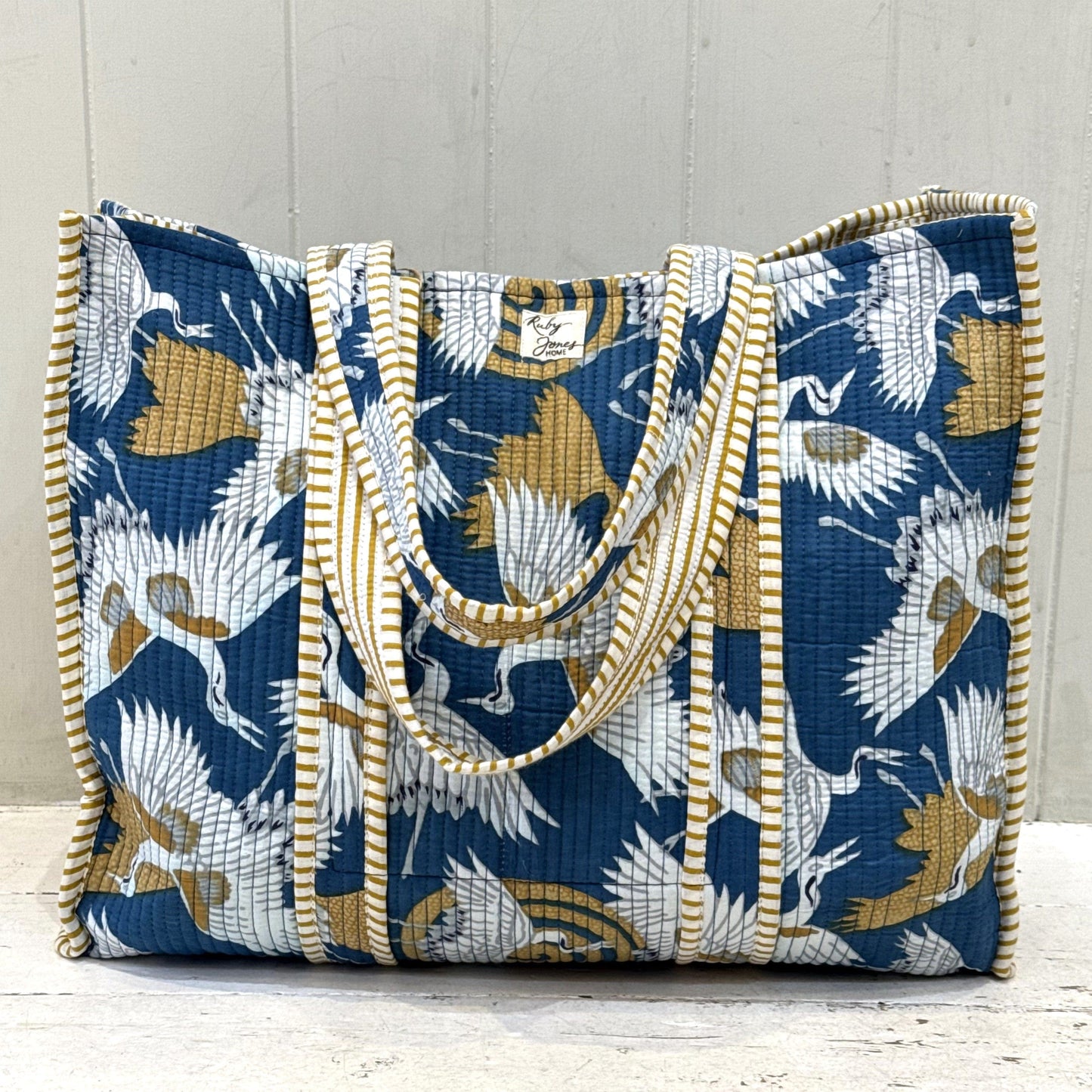 Tote Bags Tote - Golden Cranes on Sapphire Blue 25436