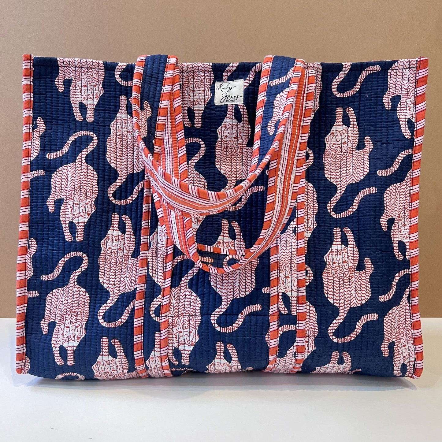 Tote Bags Tote - Red Tigers on Midnight Blue 26829