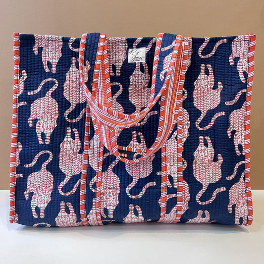 Tote Bags Tote - Red Tigers on Midnight Blue 26829