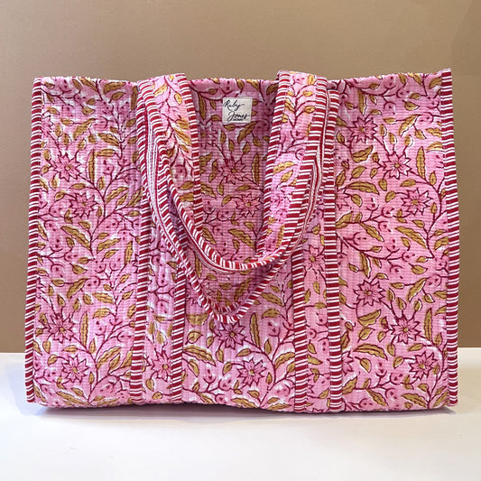 Tote Bags Tote - Rose Pink & Gold Flowers 26685