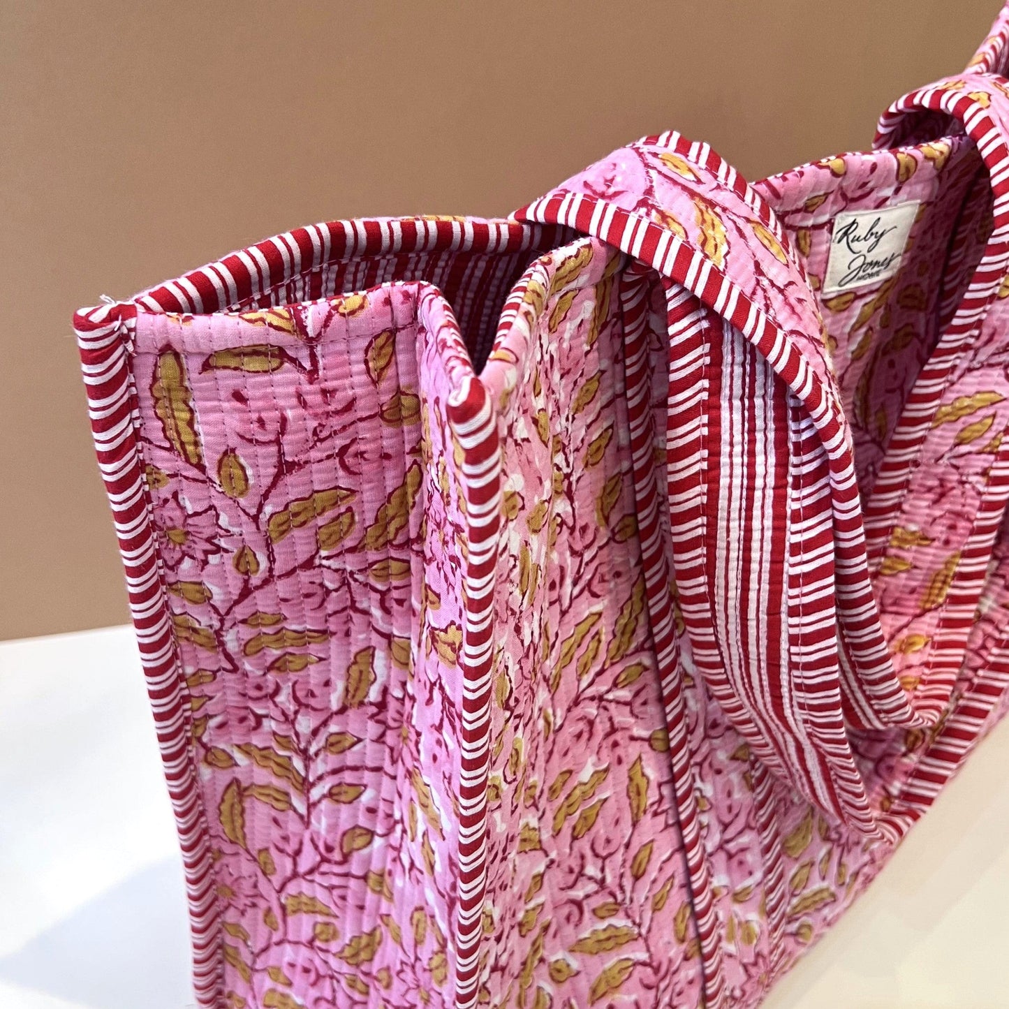 Tote Bags Tote - Rose Pink & Gold Flowers 26685