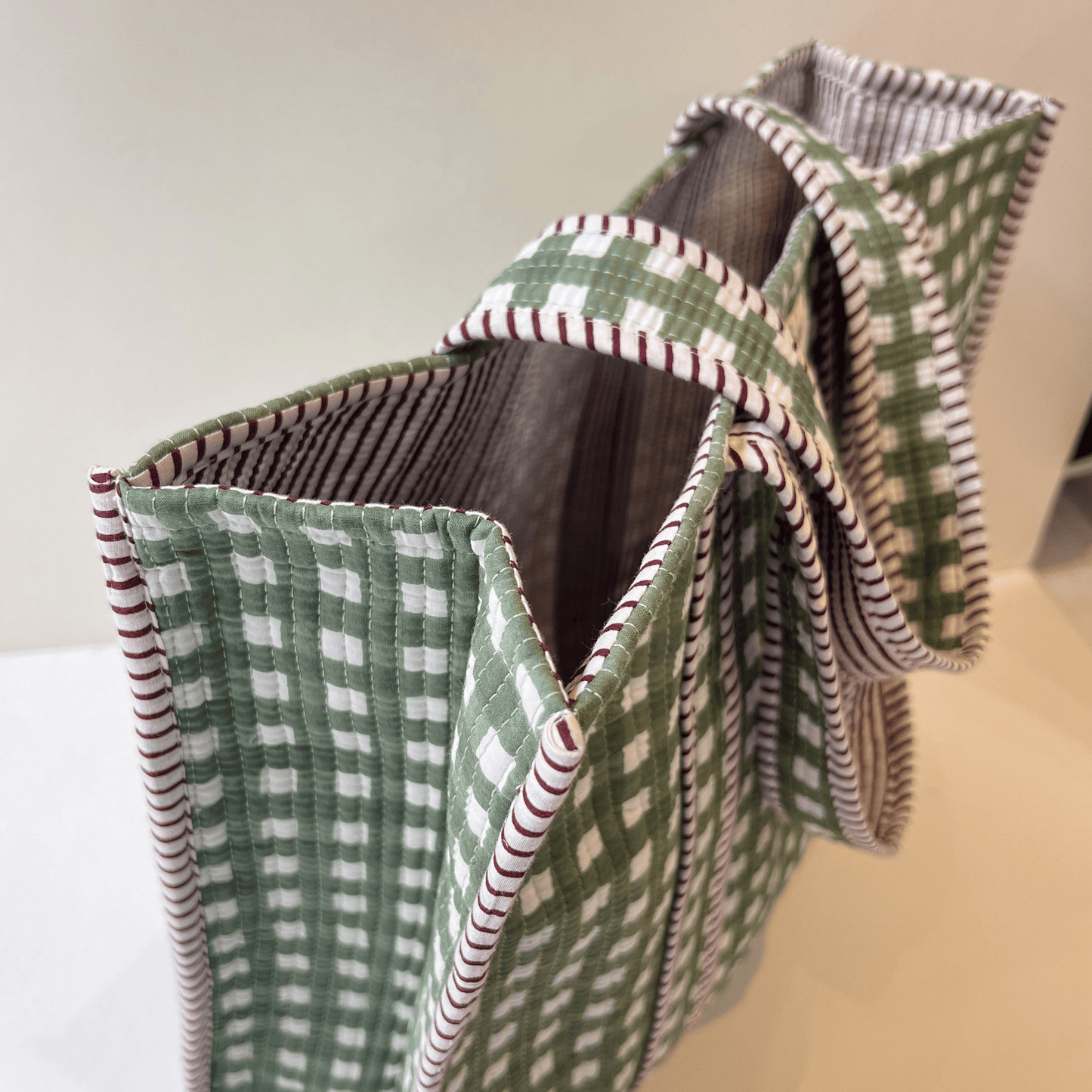 Tote Bags Tote - Rosemary Check with Merlot Stripe Detail 27920
