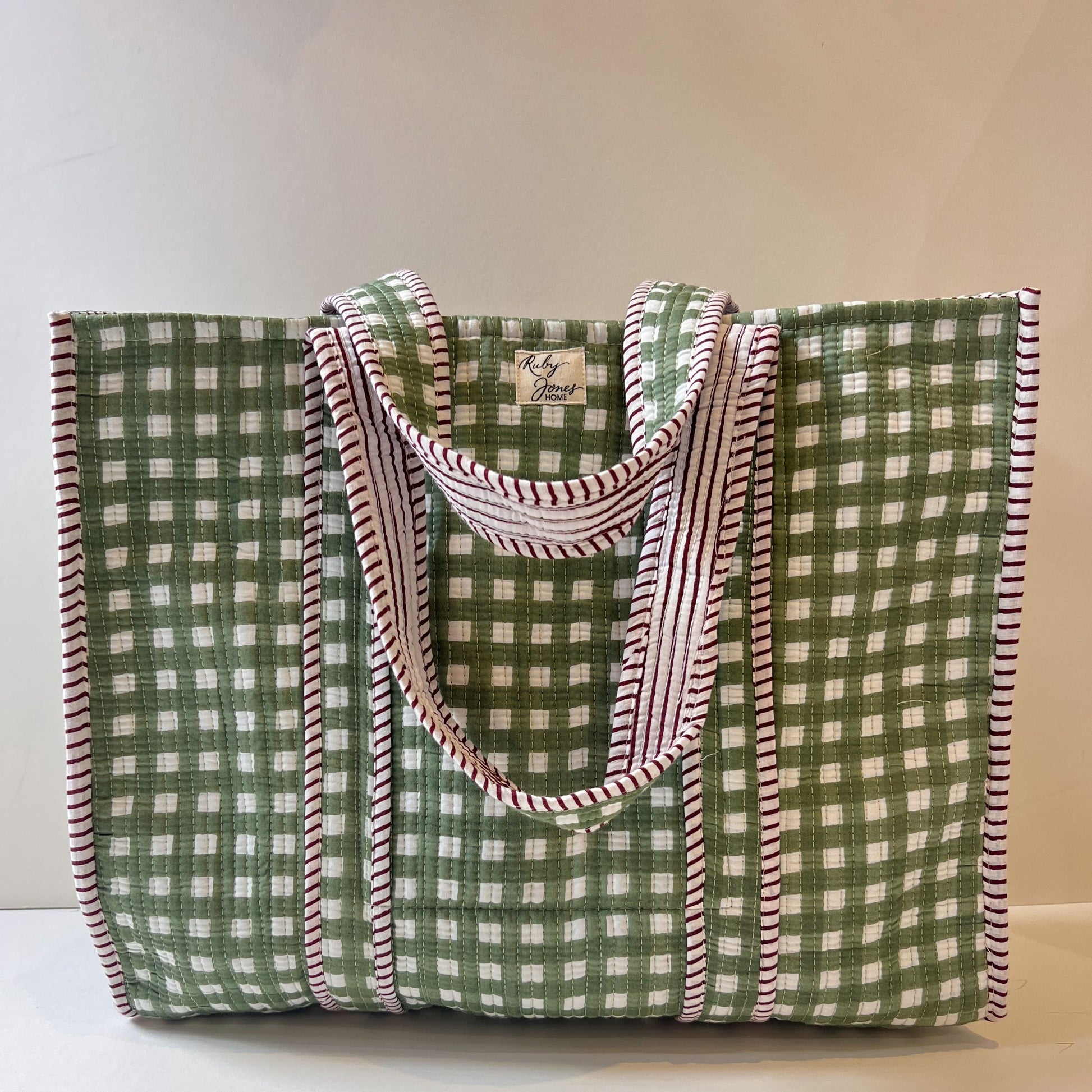 Tote Bags Tote - Rosemary Check with Merlot Stripe Detail 27920