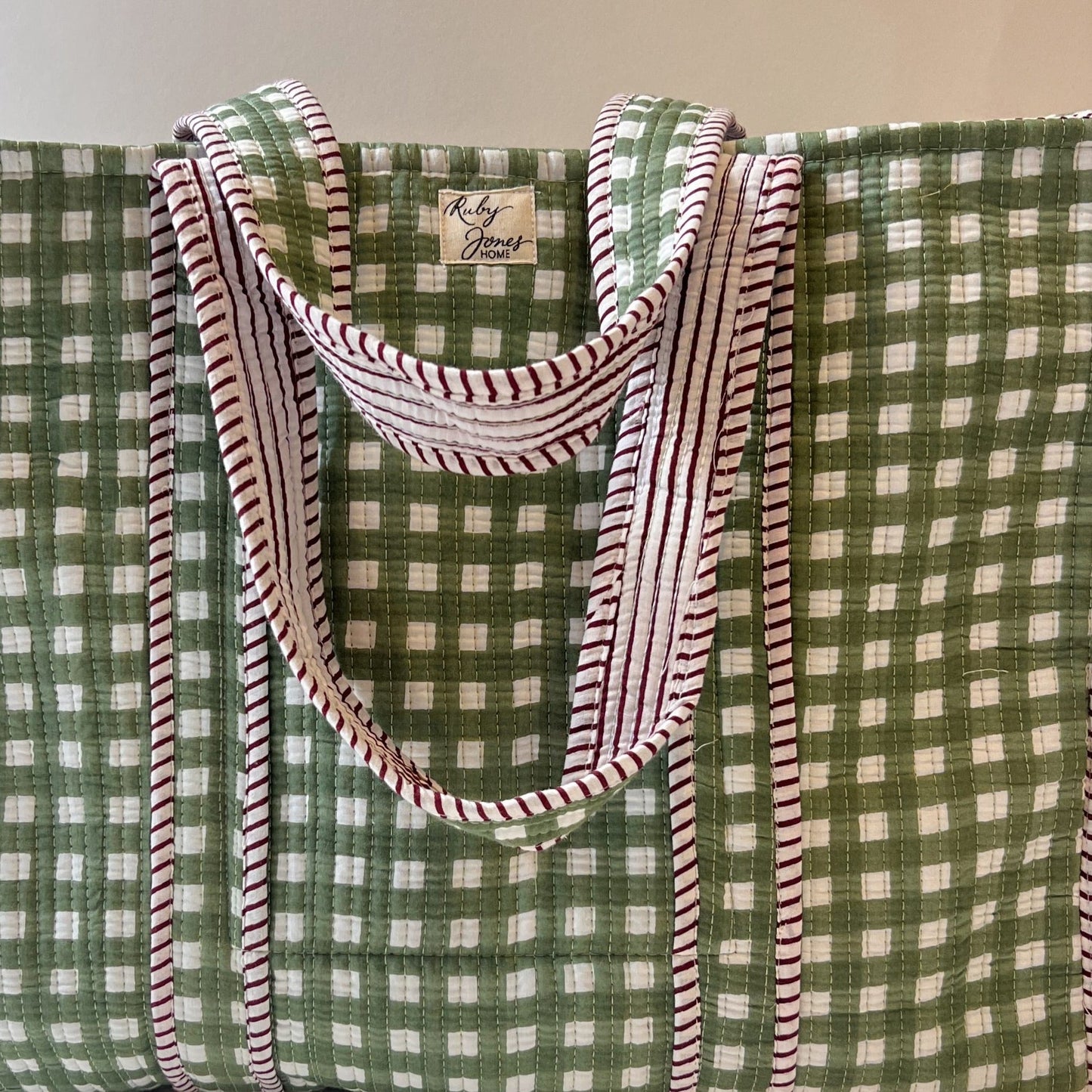 Tote Bags Tote - Rosemary Check with Merlot Stripe Detail 27920
