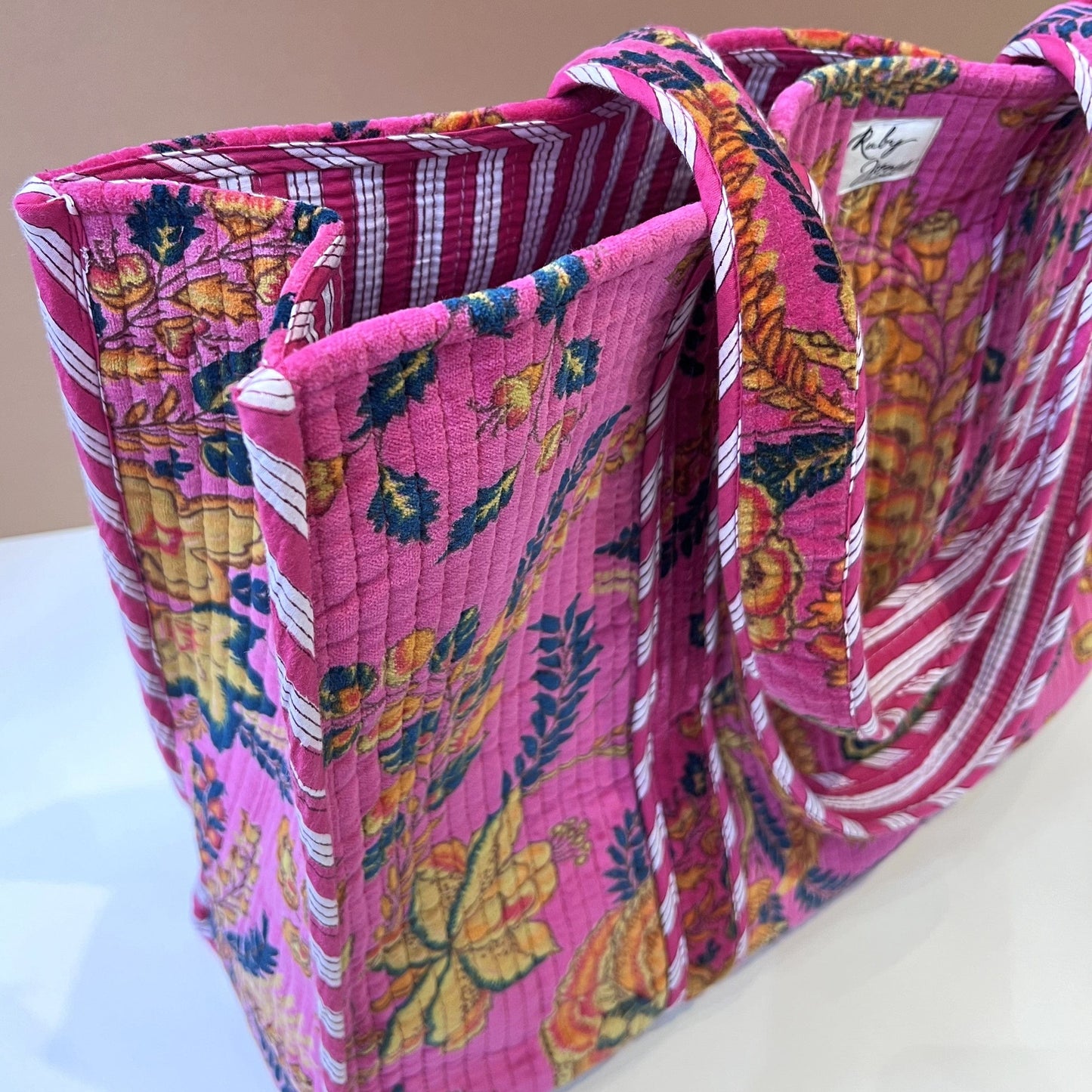 Tote Bags Velvet Tote - Flowers on Pink 24219