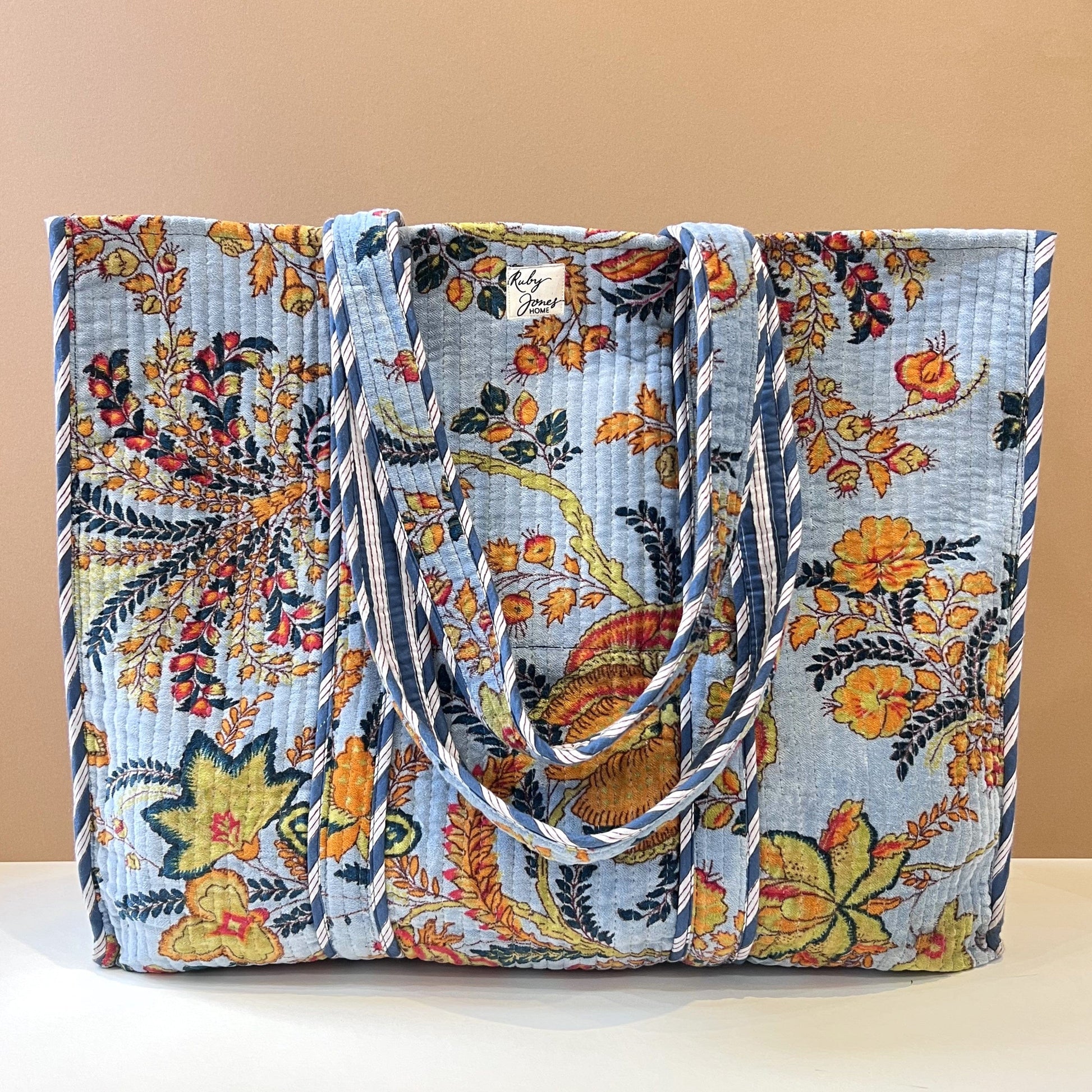 Tote Bags Velvet Tote - Flowers on Powder Blue 26882