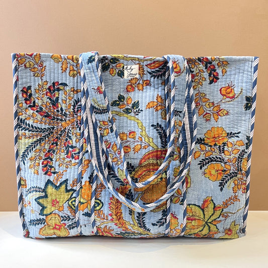 Tote Bags Velvet Tote - Flowers on Powder Blue 26882