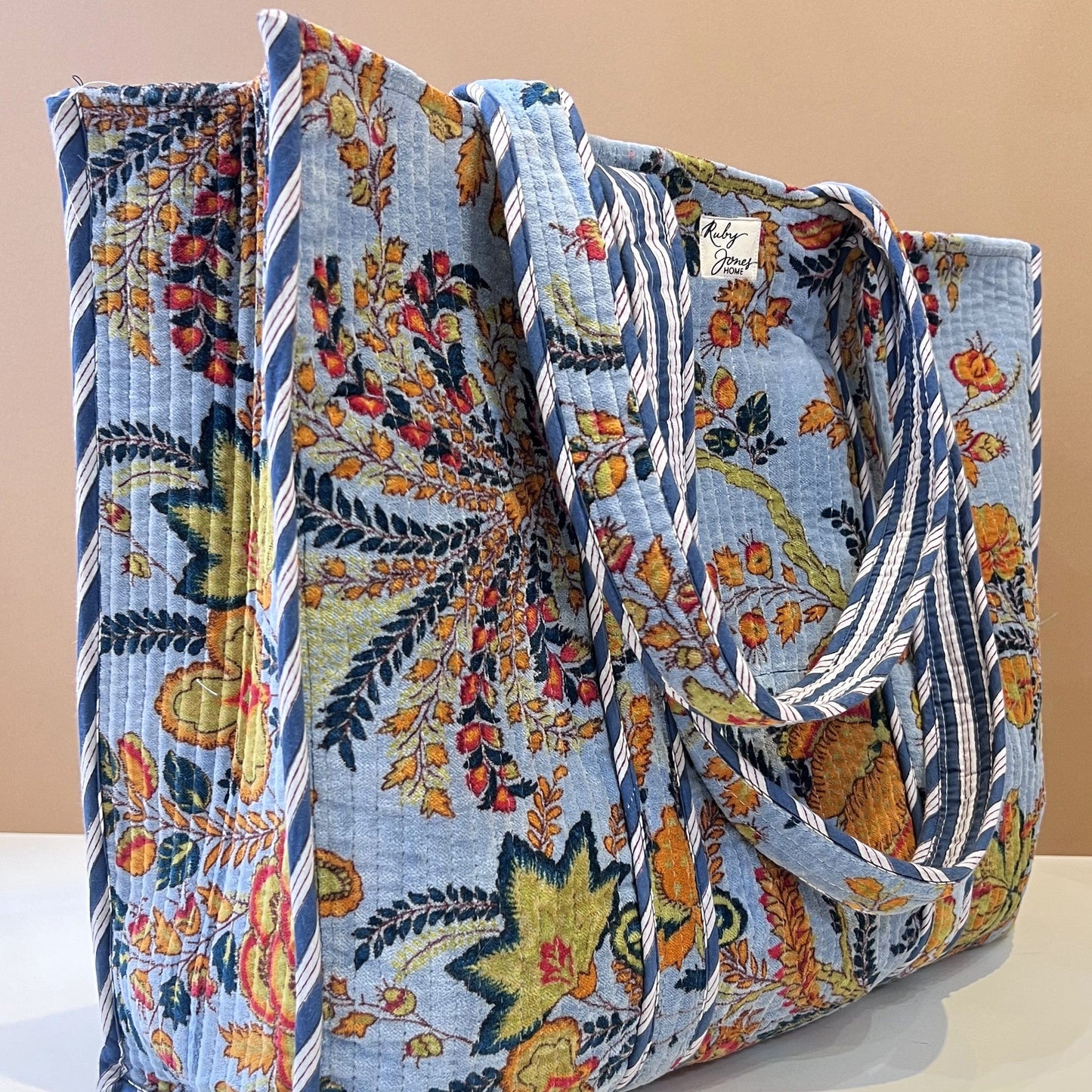 Tote Bags Velvet Tote - Flowers on Powder Blue 26882