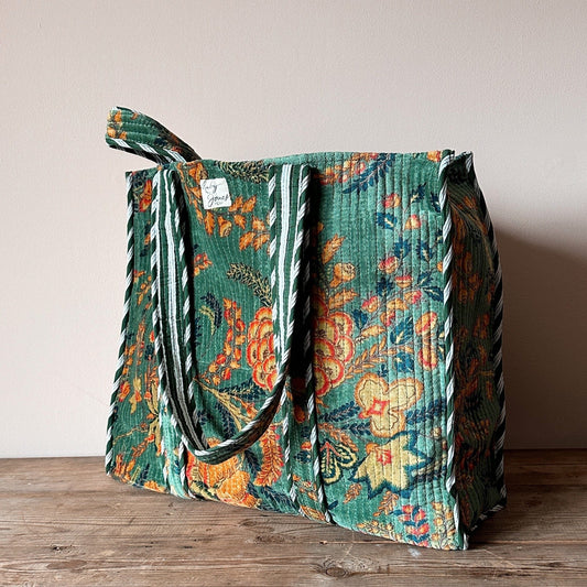 Totes Velvet Tote - Flowers on Sea Green 23621