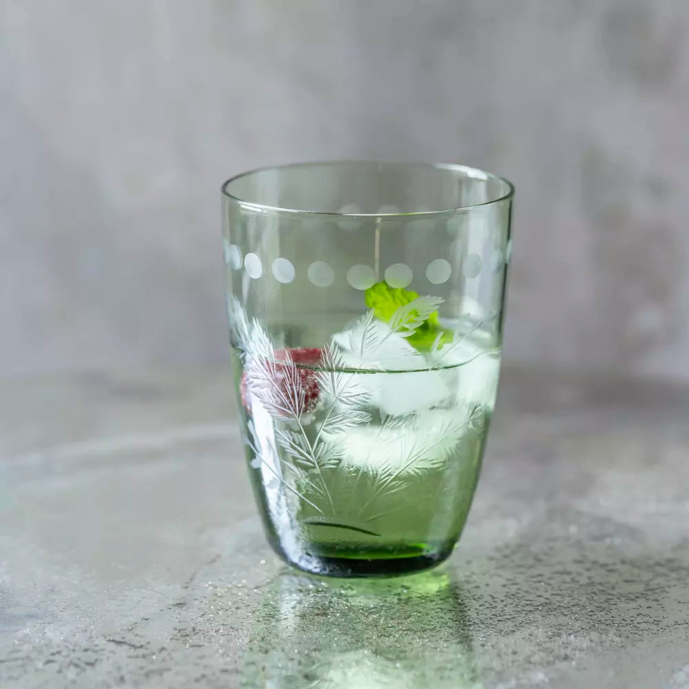 Glassware Water Glass - Etched Leaf Motif