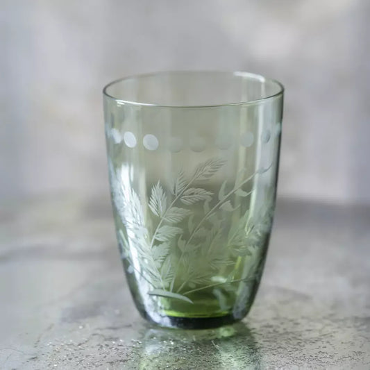 Glassware Water Glass - Etched Leaf Motif Green 27837