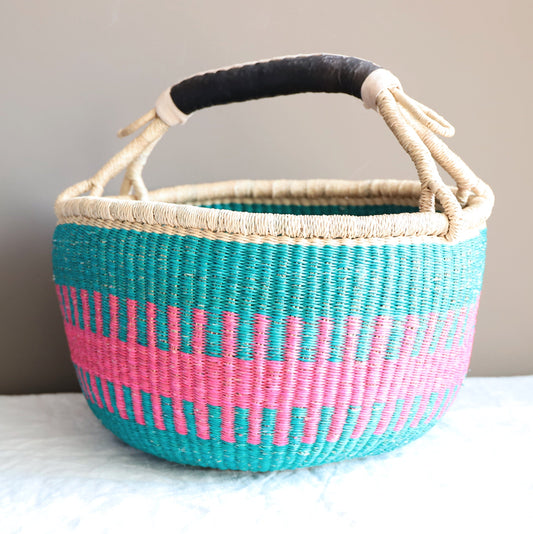Mabel Baskets & Hampers XL Bolga Basket - Jade & Fuchsia 20210