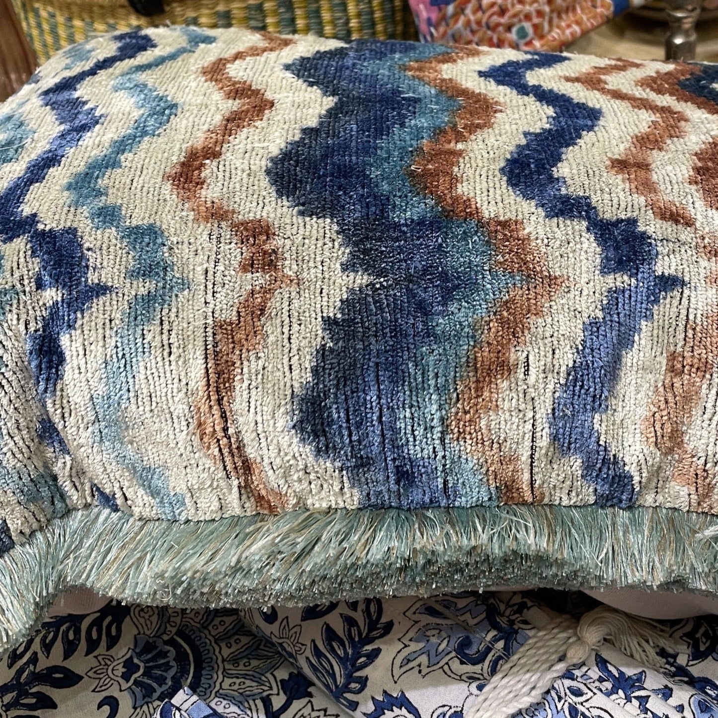 My Doris Cushions Blue Waves Rectangular Velvet Cushion 18401